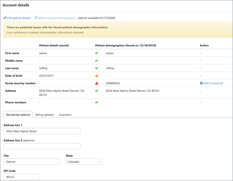 Account details page.